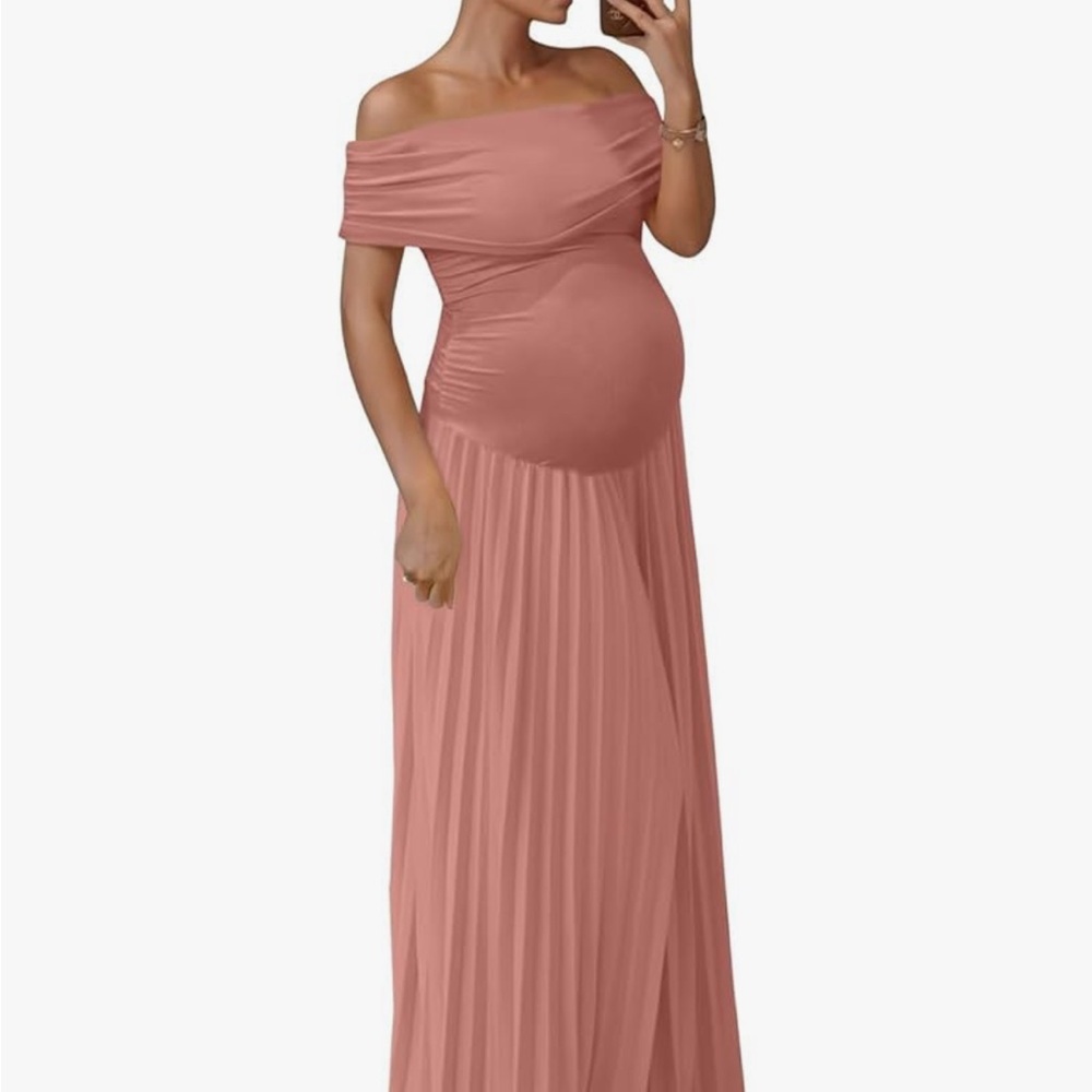 Elegant Off-Shoulder Maternity Dress in Pink